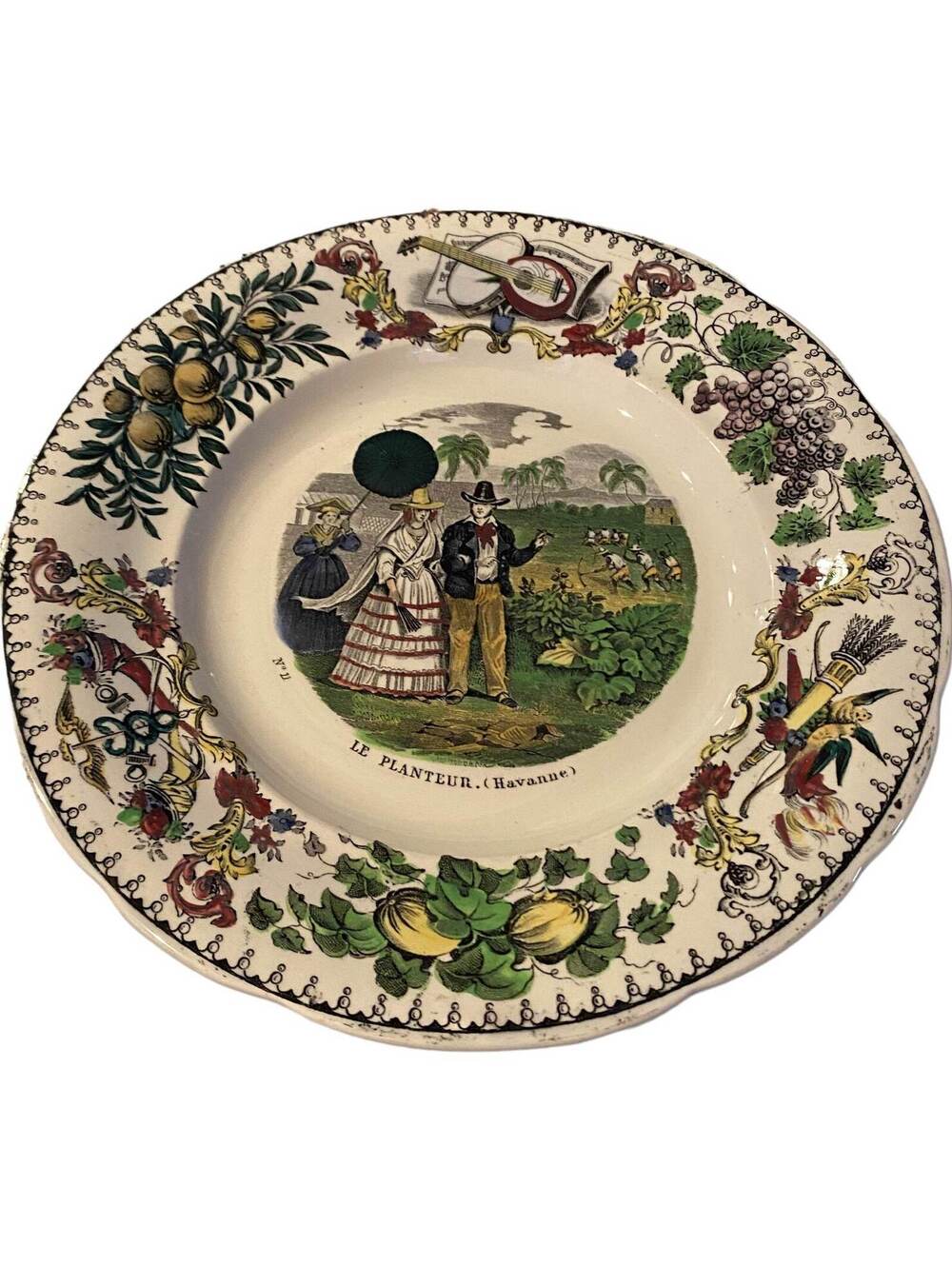 Creil Polychrome French Faience Montereau Lebeuf Thibault La Planteur Havanne